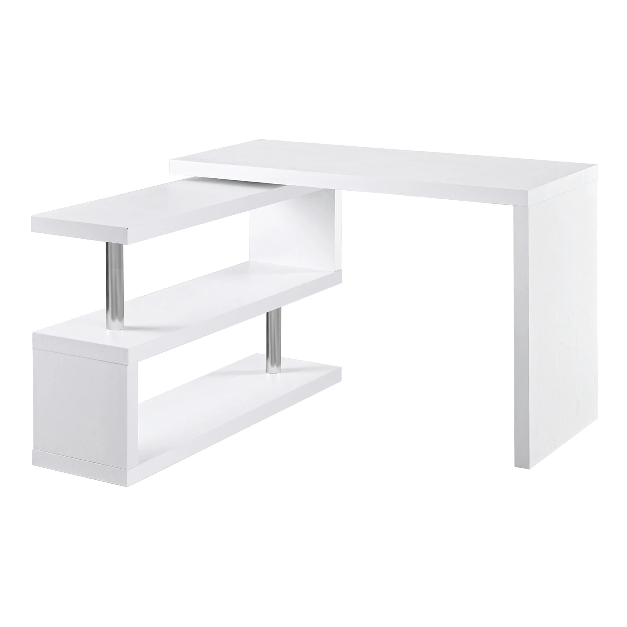HOMCOM 75 Modern Corner Rotating Combo L-Shaped Computer Desk With 2 Storage Shelves - White
