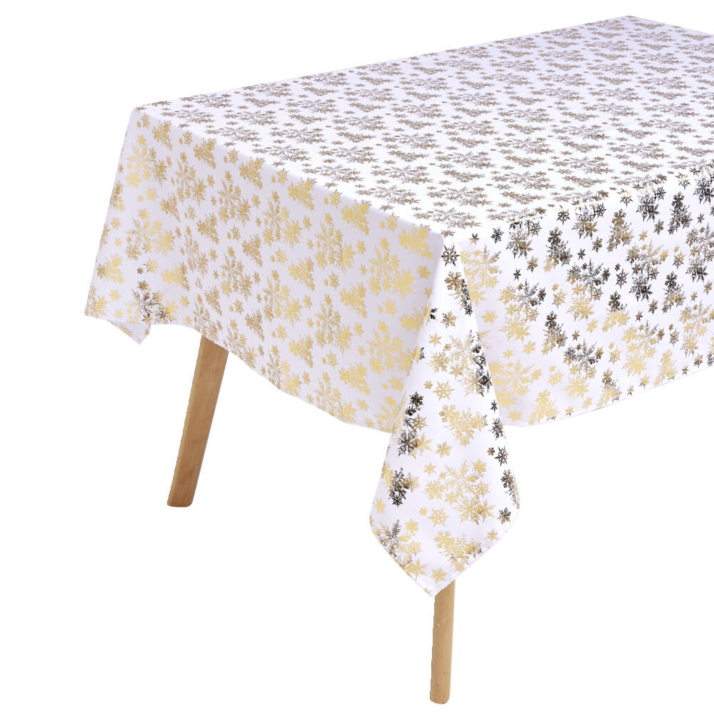 Nappe en tissu blanche motifs étoiles dorées 140x300cm