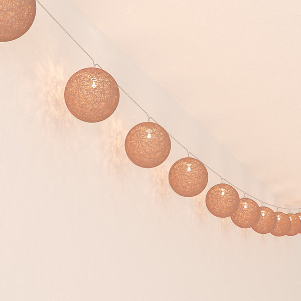 Guirlande LED enfant Glitter - 10 boules - coton et cuivre - rose - L175 - 5 cm - Atmosphera