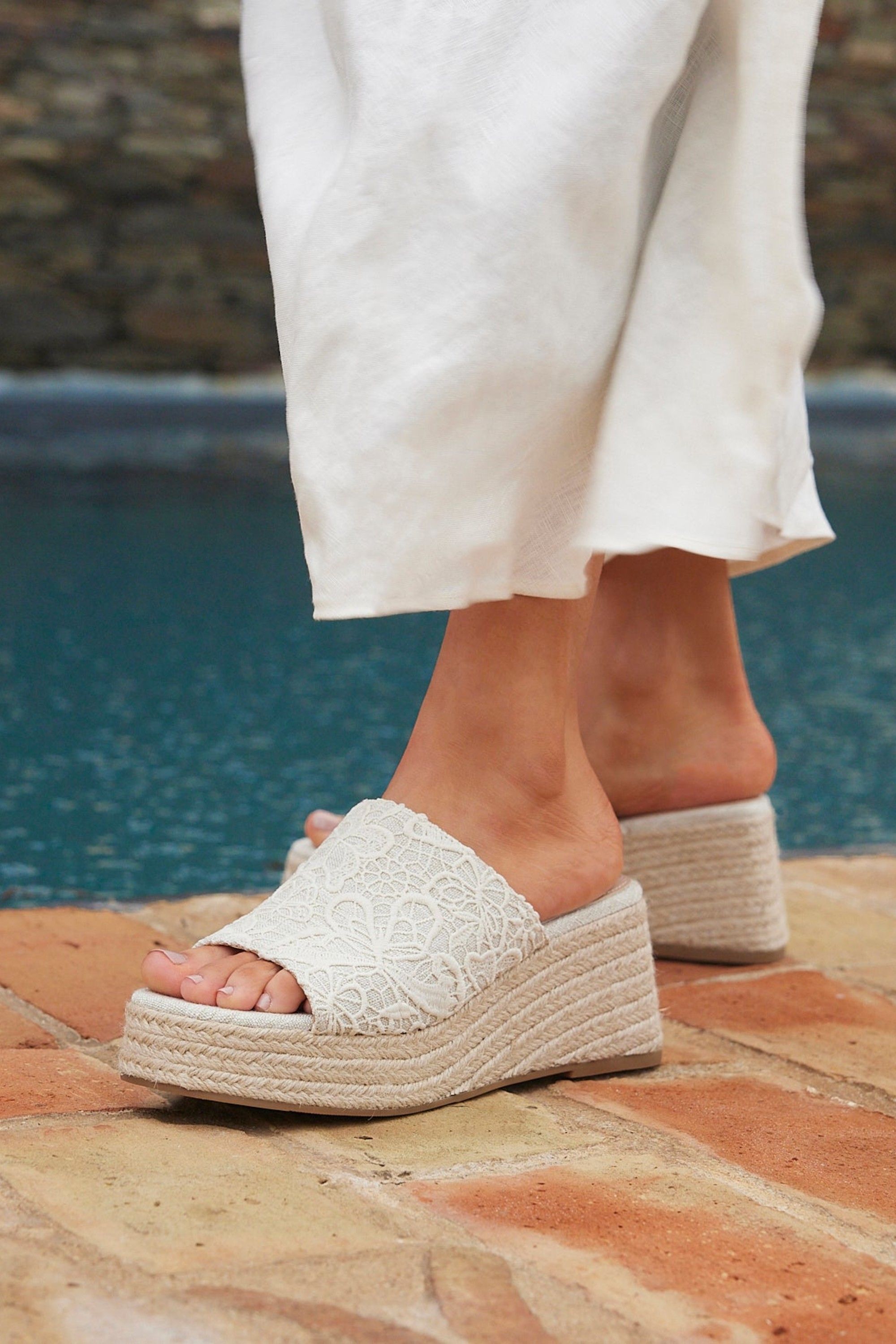 Linzi Espresso Ivory Espadrille Mule Wedges