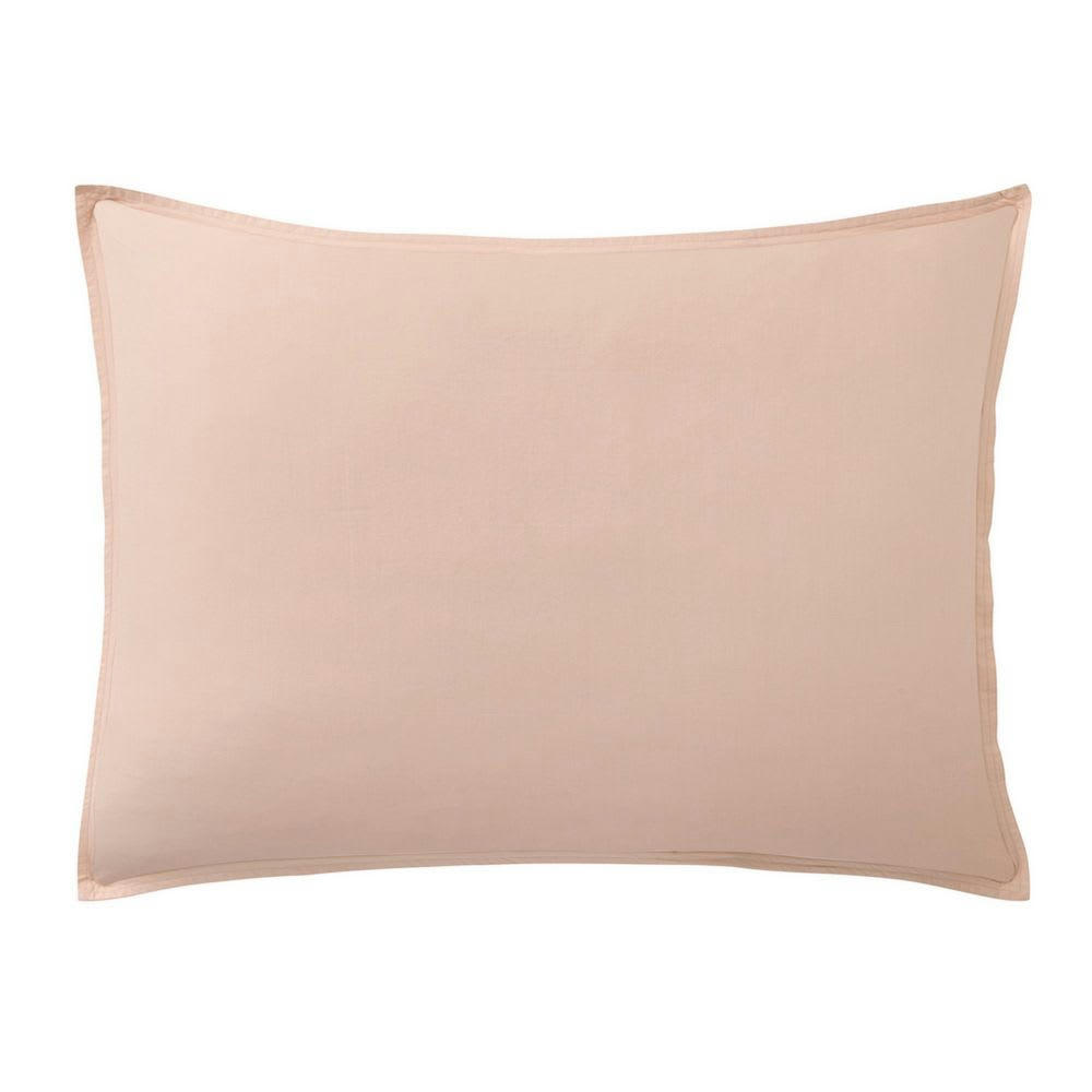 - Taie d'oreiller percale de coton lavé rose 50x70 cm