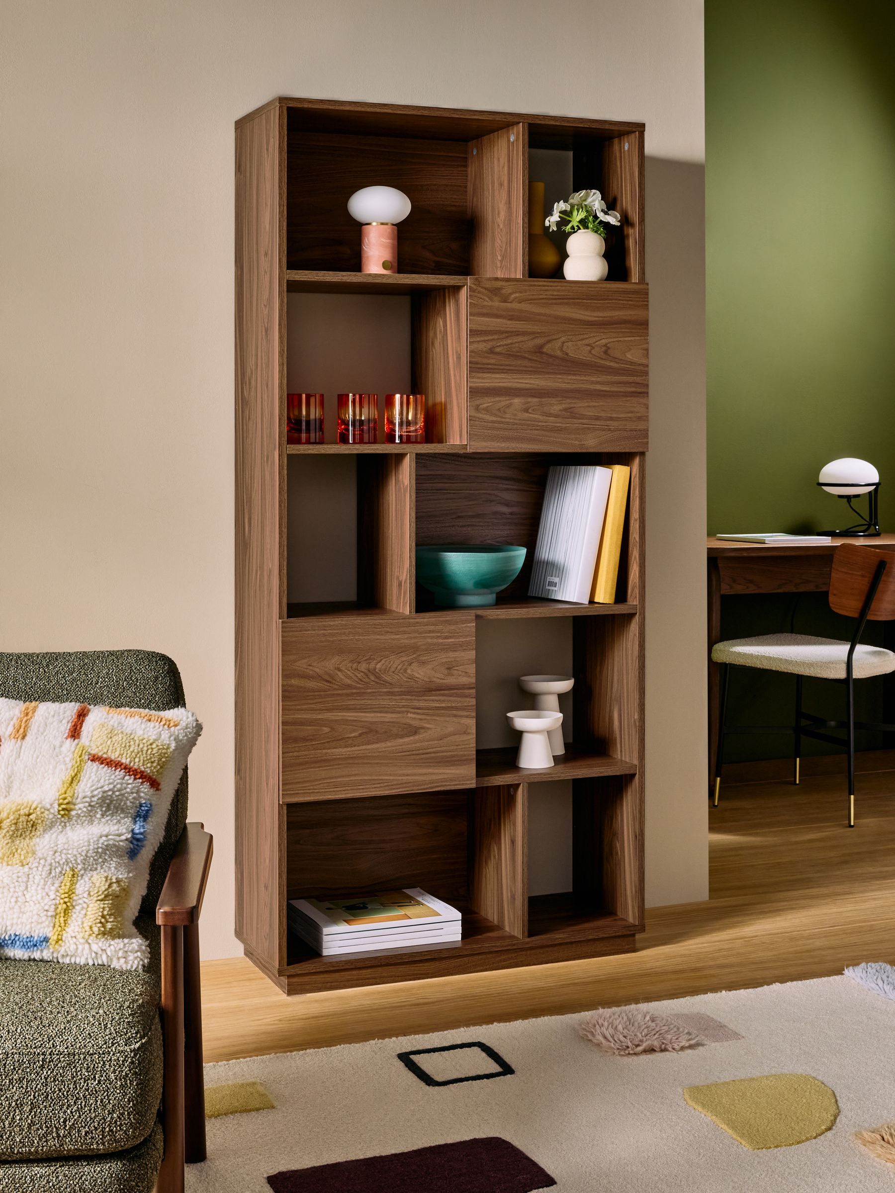 Blaze Narrow Shelving Unit in Dark Walnut Effect