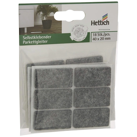 Parkettgleiter, rechteckig, Selbstklebend, grau, 20 x 3 x 40 mm