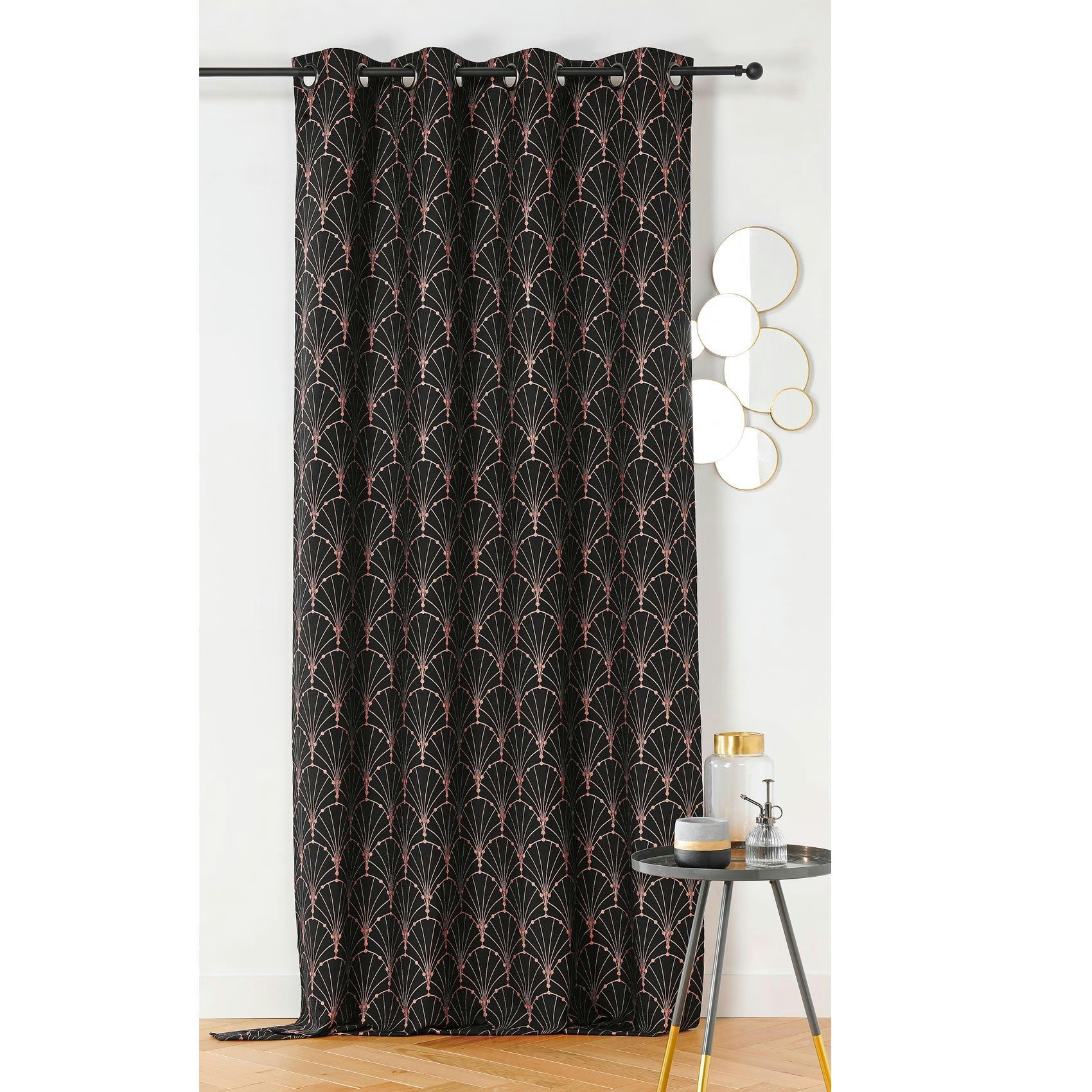 - Rideau aux impressions métallisées polyester orange 140x260 cm