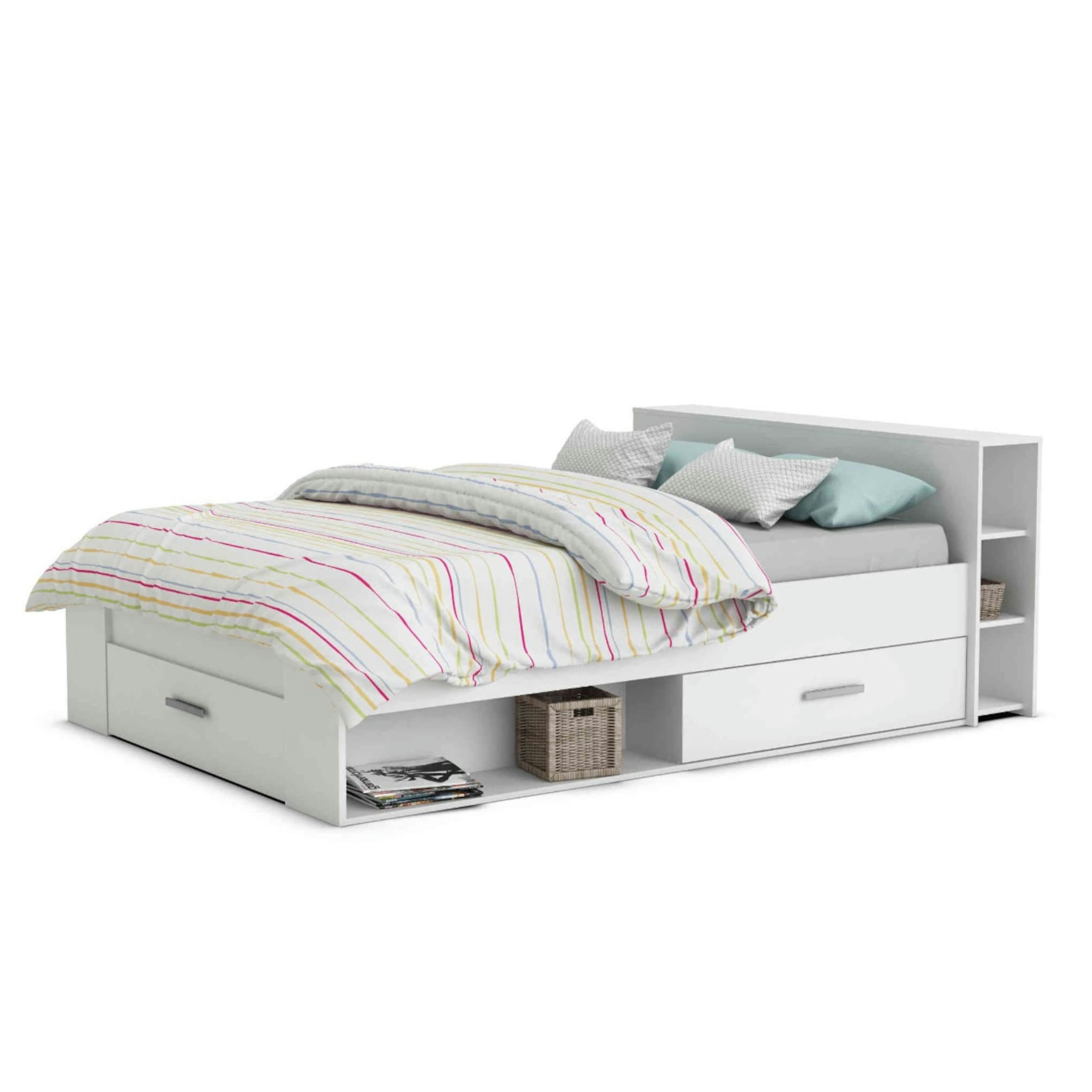 - Lit en bois blanc perle avec tiroir 160x200 cm