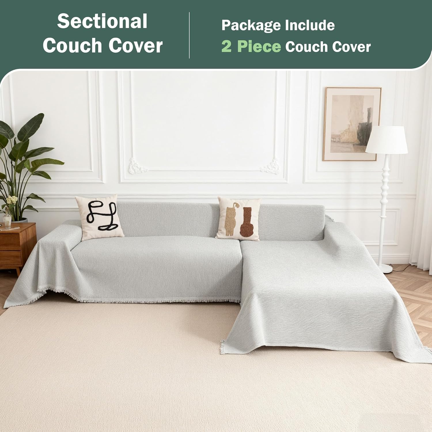 MEETSKY Couch Cover Sofa Covers, 2 Pieces Sectional Couch Covers for Sofa L Shape, Washable Sofa Slipcover for 3-4 Cushion Couch, Furniture Protector for Pets(XX-Large, 71x118+91x134, Light Grey)