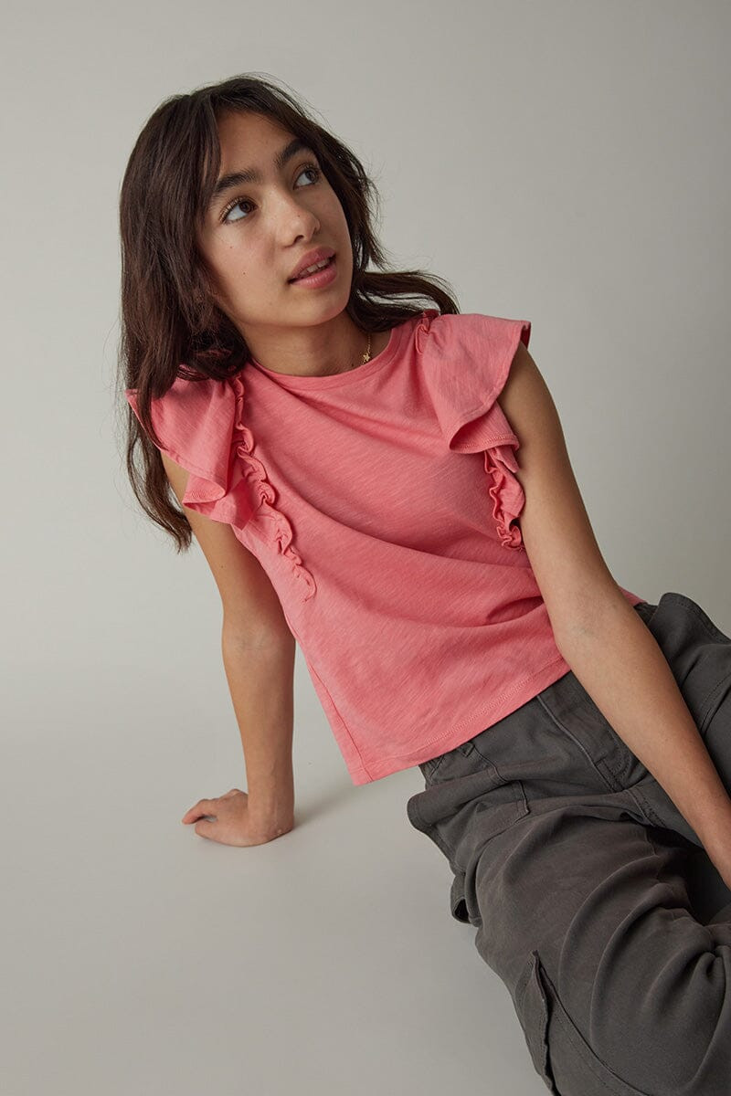 Hello Franki Ruffle Sleeve Slub Knit T-Shirt for girls