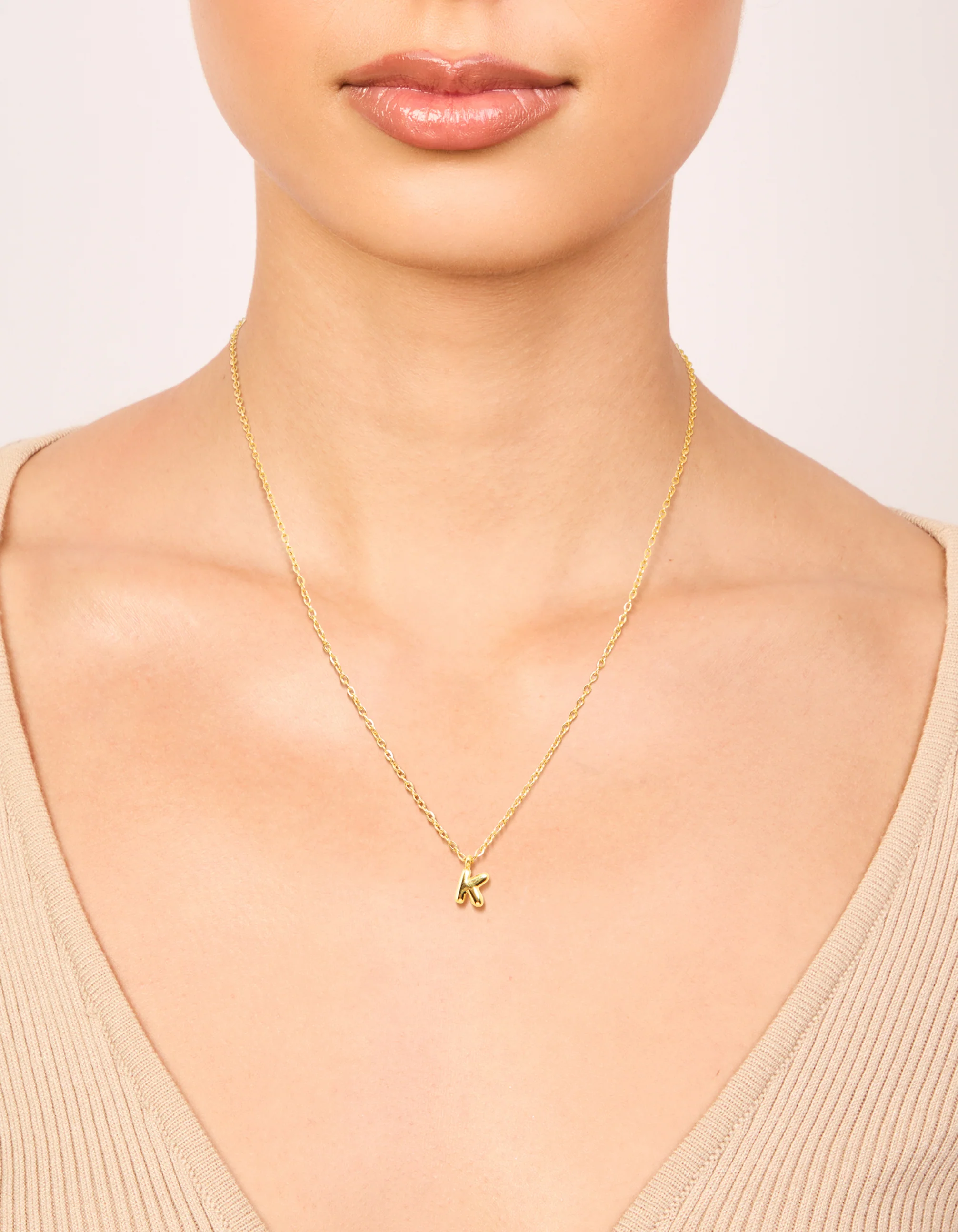Waterproof Gold Plated Stainless Steel Mini Bubble Letter K Necklace