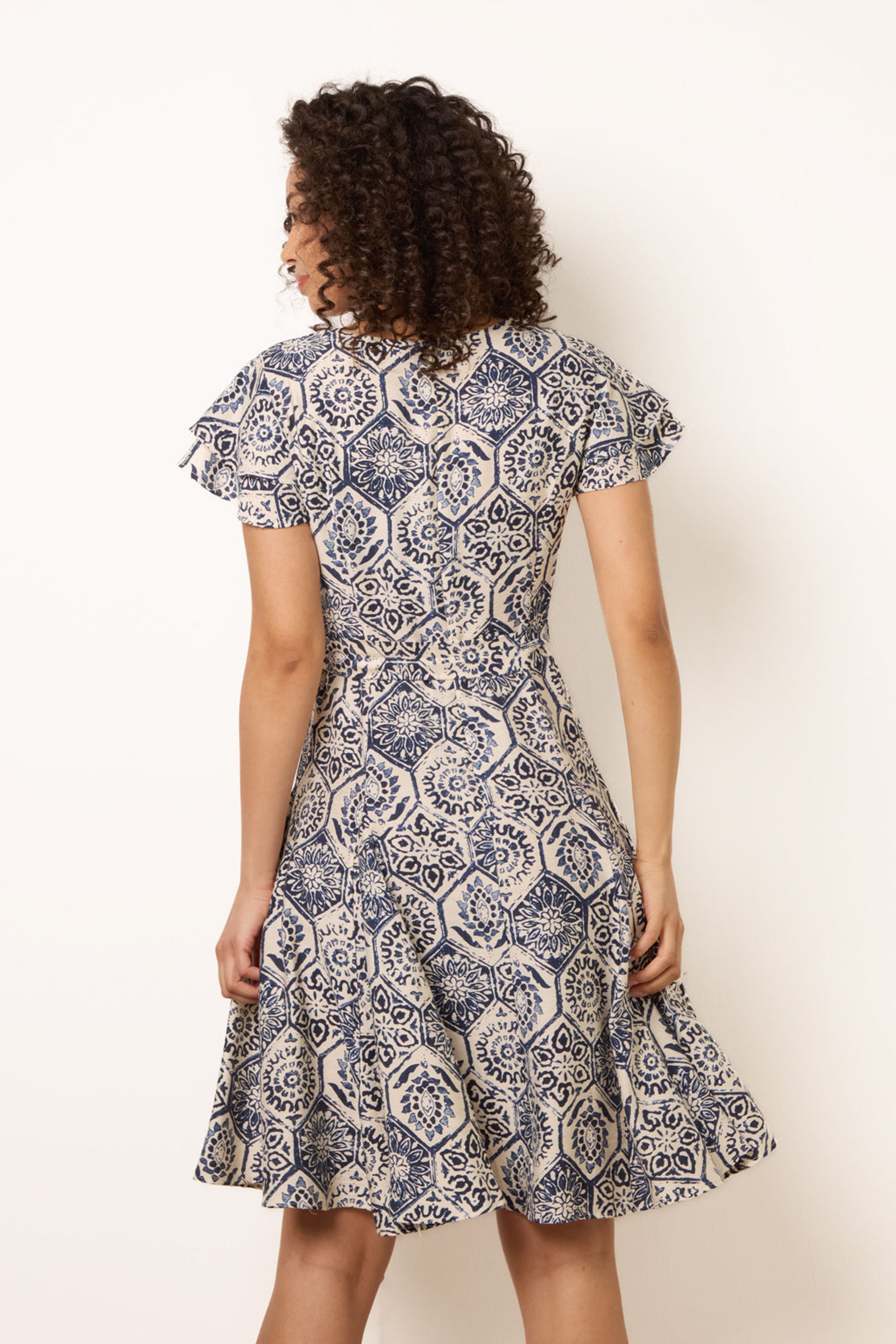 Blue Vanilla Navy V Neck Godet Dress