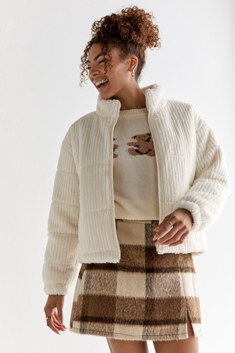 Sabrina Faux Fur Ribbed Puff Jacket