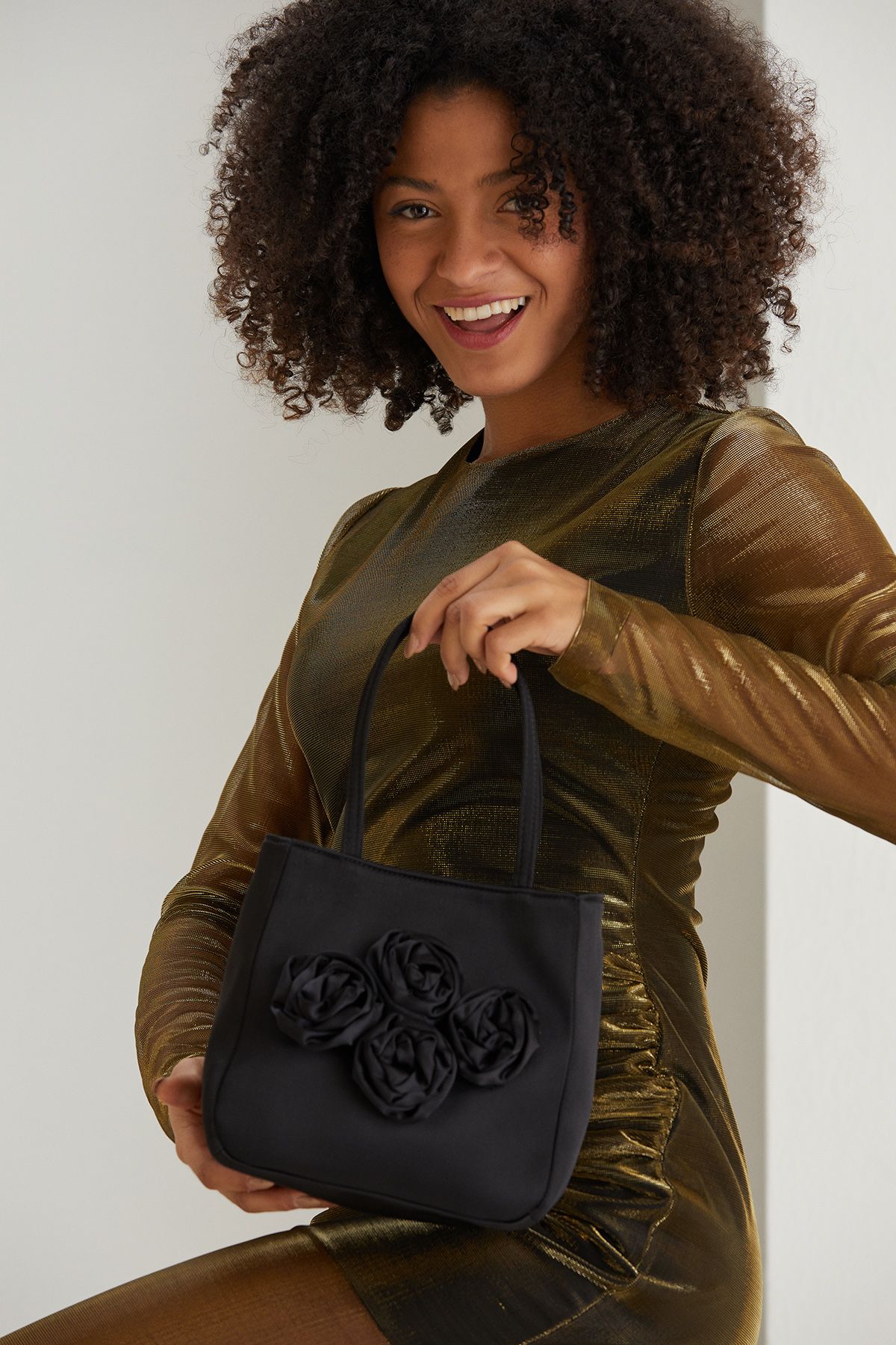 Belissh Floral Satin Handbag with Detachable Crossbody Strap