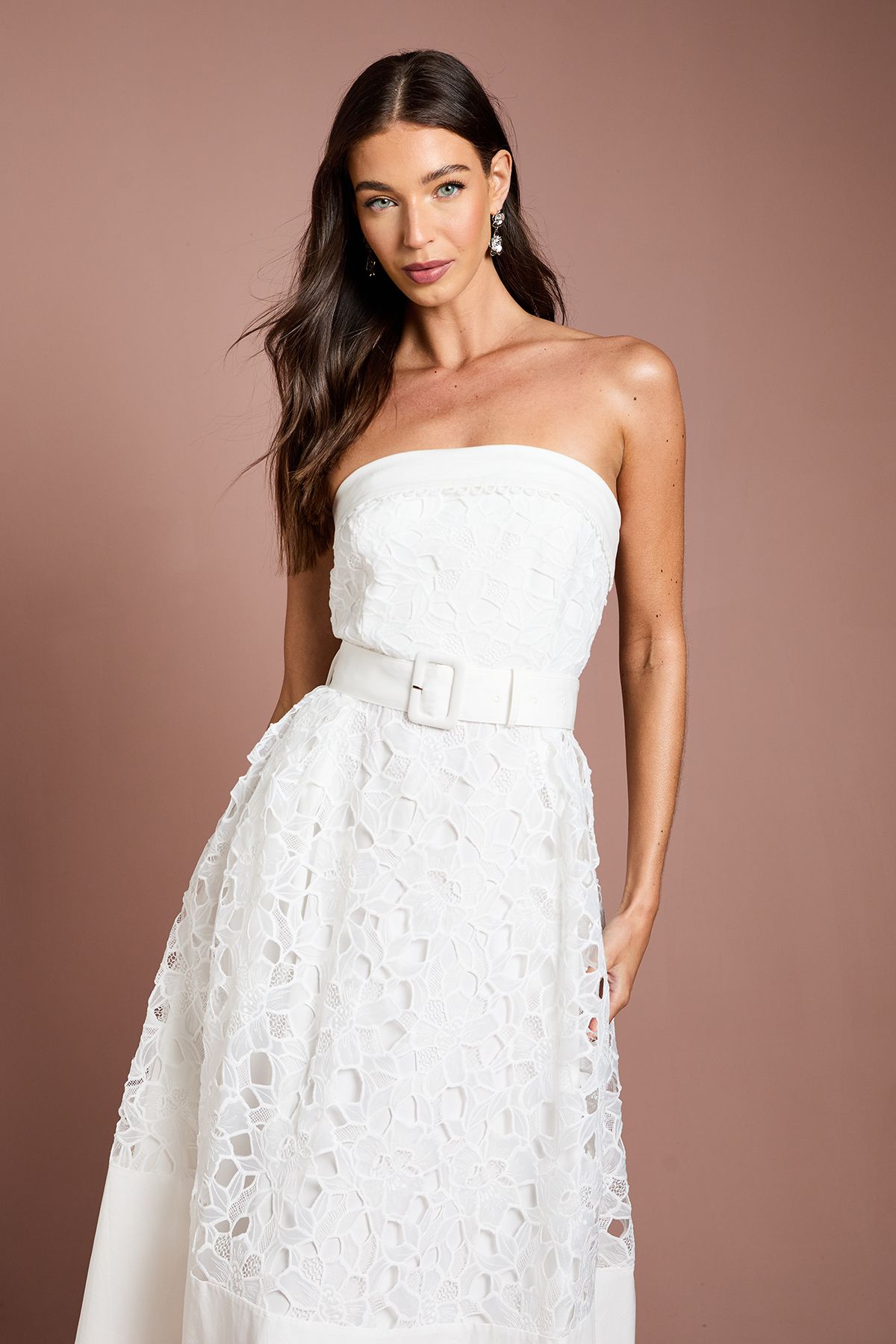 Coast Bandeau Belted Lace Midi Dress