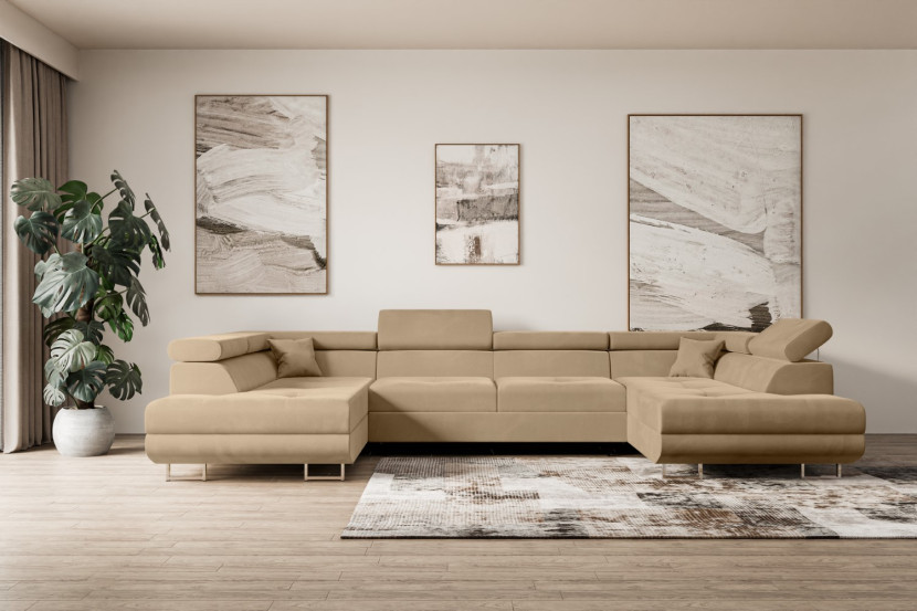 Narożnik z funkcją spania i pojemnikiem GUSA-U 342x202x107 cm Beżowy