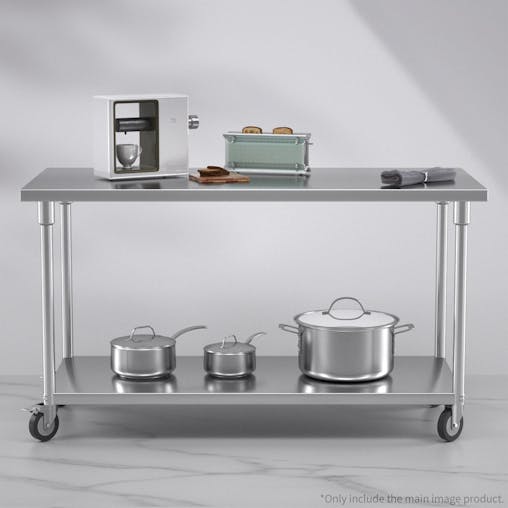 SOGA Commercial Stainless Steel Prep Bench with Wheels 150cm