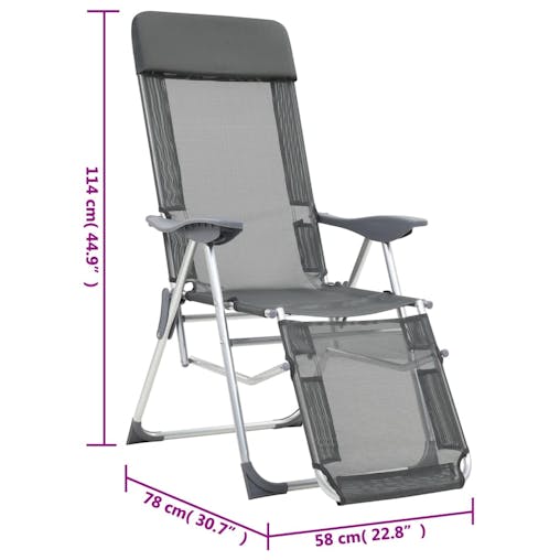 NNEVL Folding Camping Chairs with Footrests 2 pcs Grey Textilene
