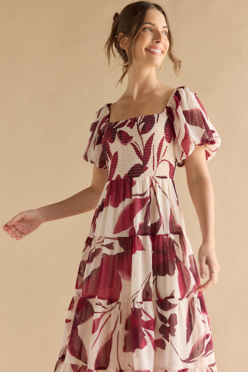 Kristy Puff Sleeve Tiered Midi Dress