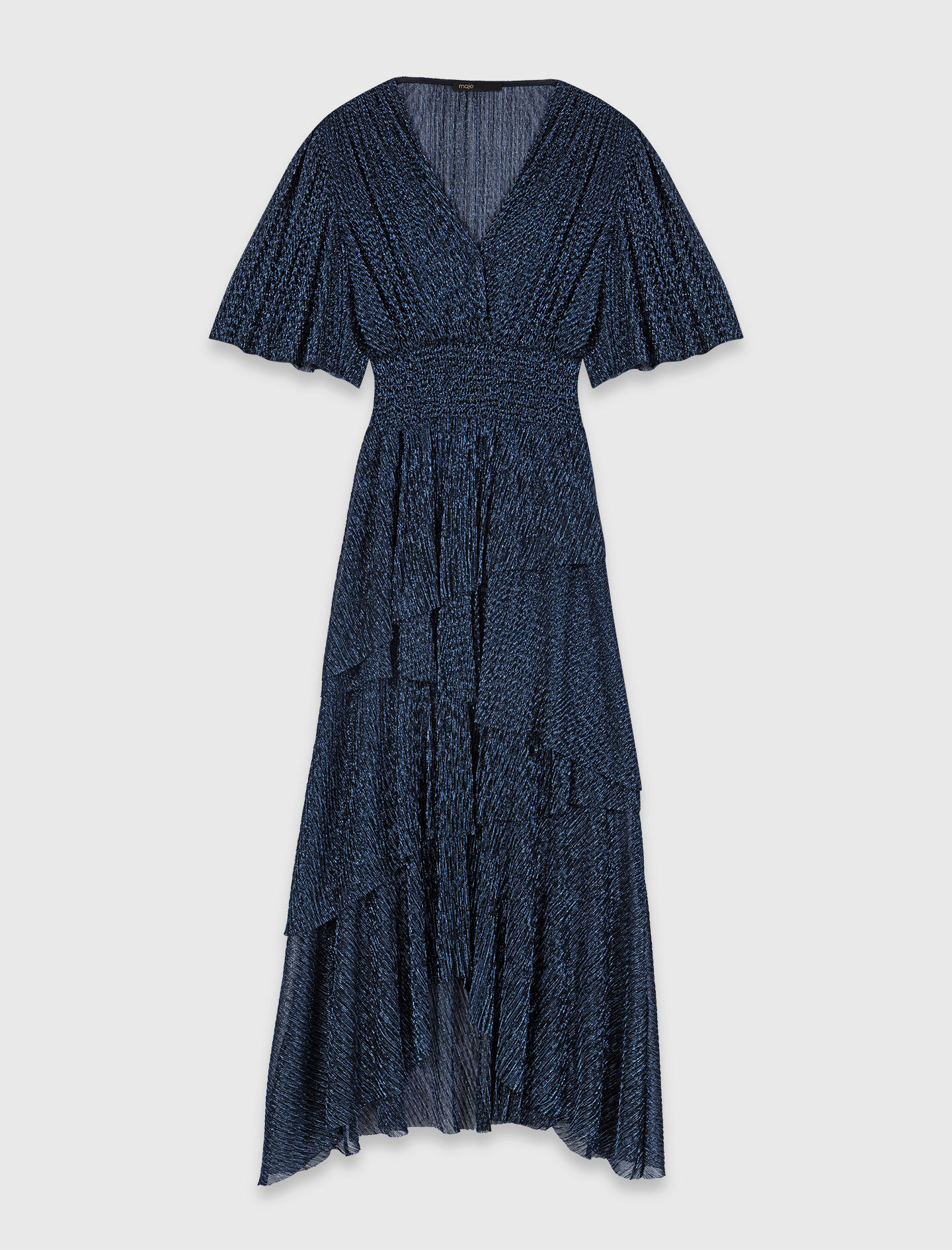 Robe mi-longue à volants métalisée