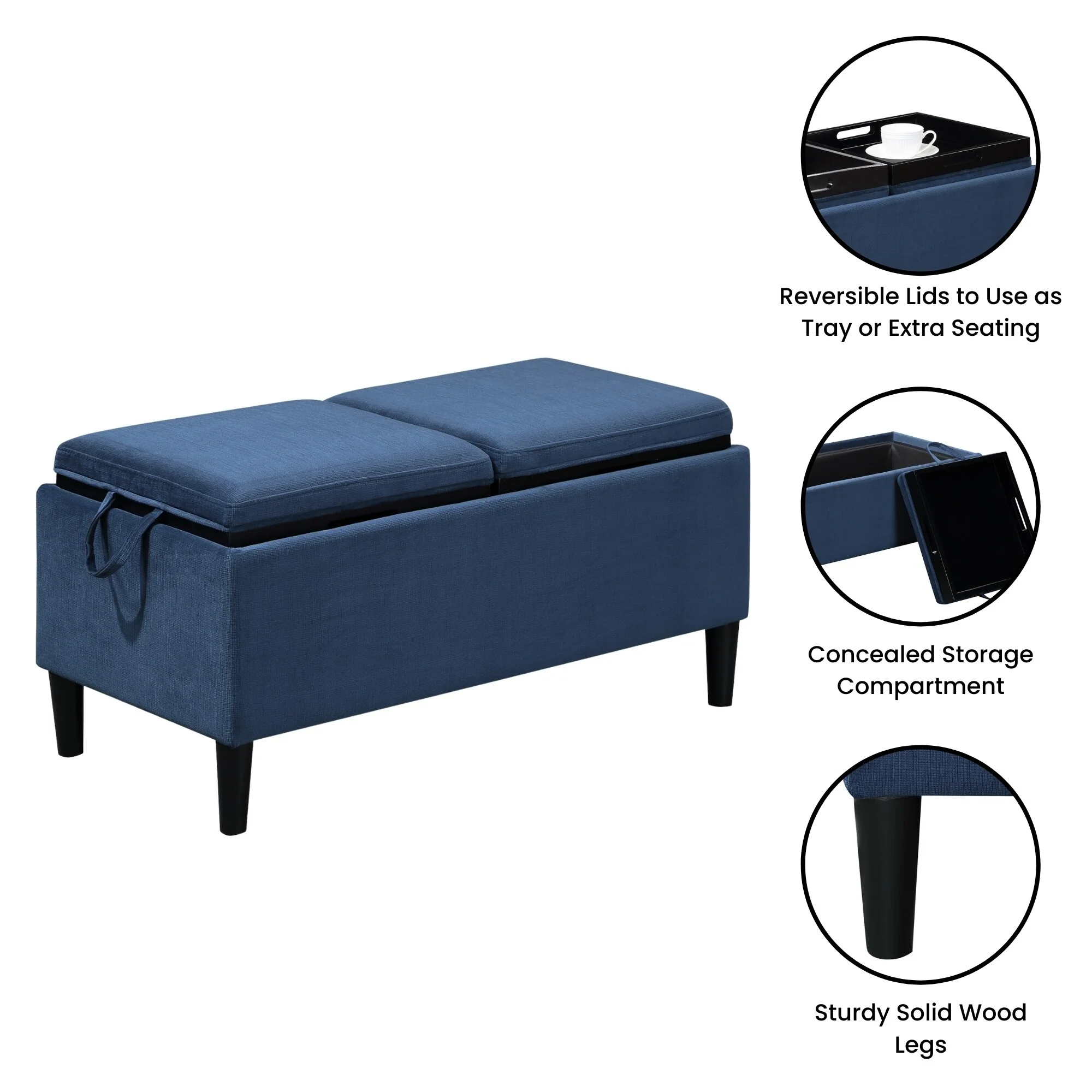 Convenience Concepts Designs4Comfort Magnolia Storage Ottoman with Reversible Trays