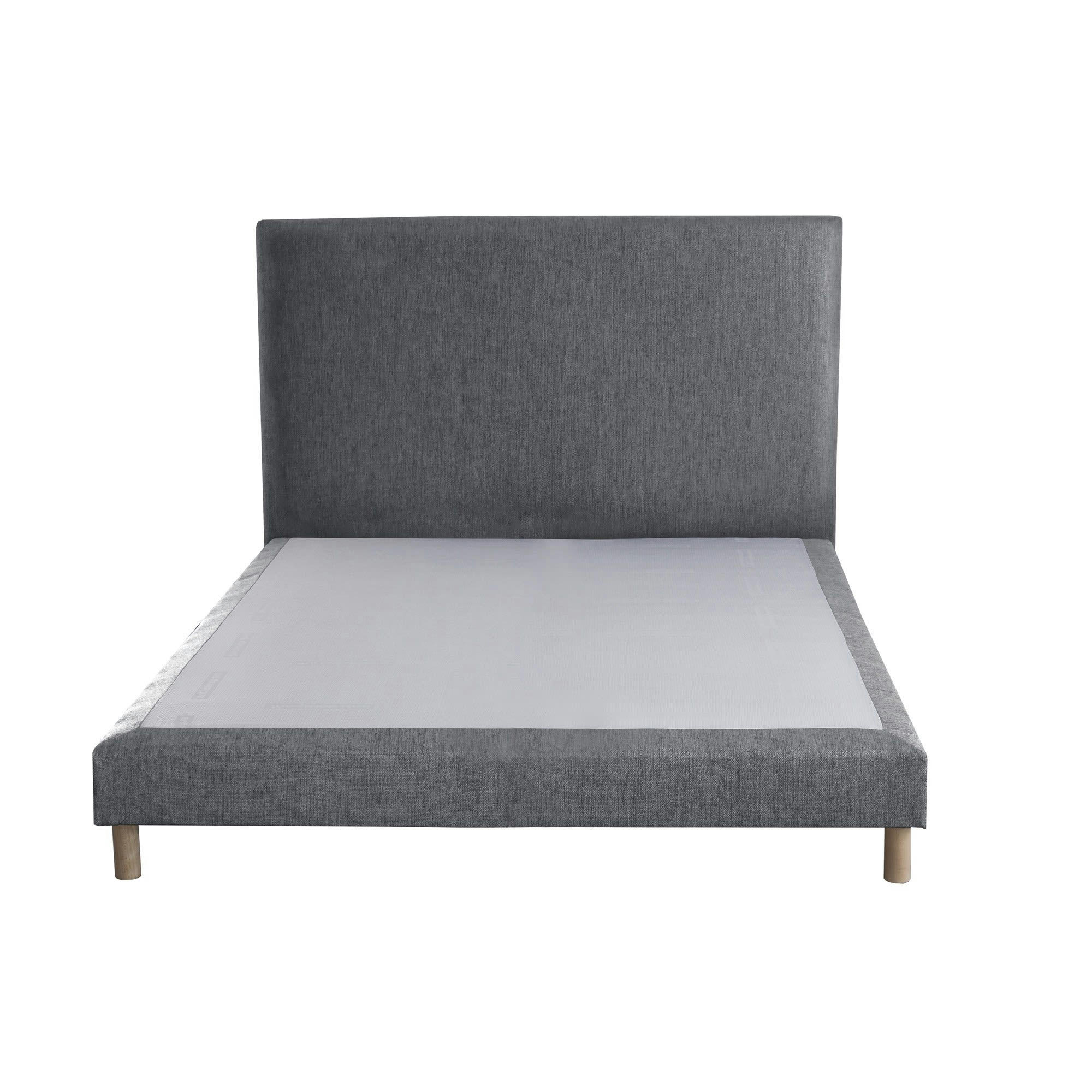 CRÉPUSCULE - Sommier tapissier + tete de lit lisse Gris souris 160x200