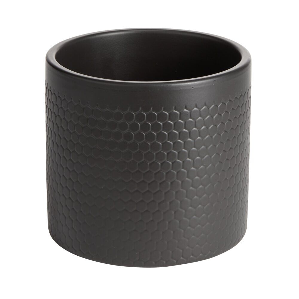 Pot de fleur noir mat motif nid d'abeille 1,29 L Ø13,5x12,3 cm - Capri