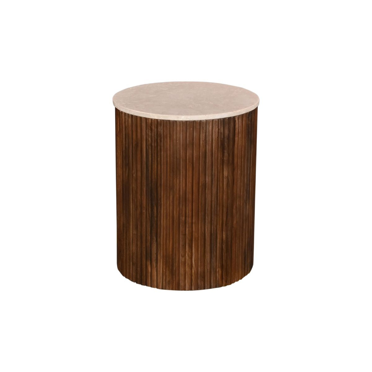 Giga Meubel Bijzettafel Davi Rond - Marmer/Hout - Donkerbruin - 45x45x55cm