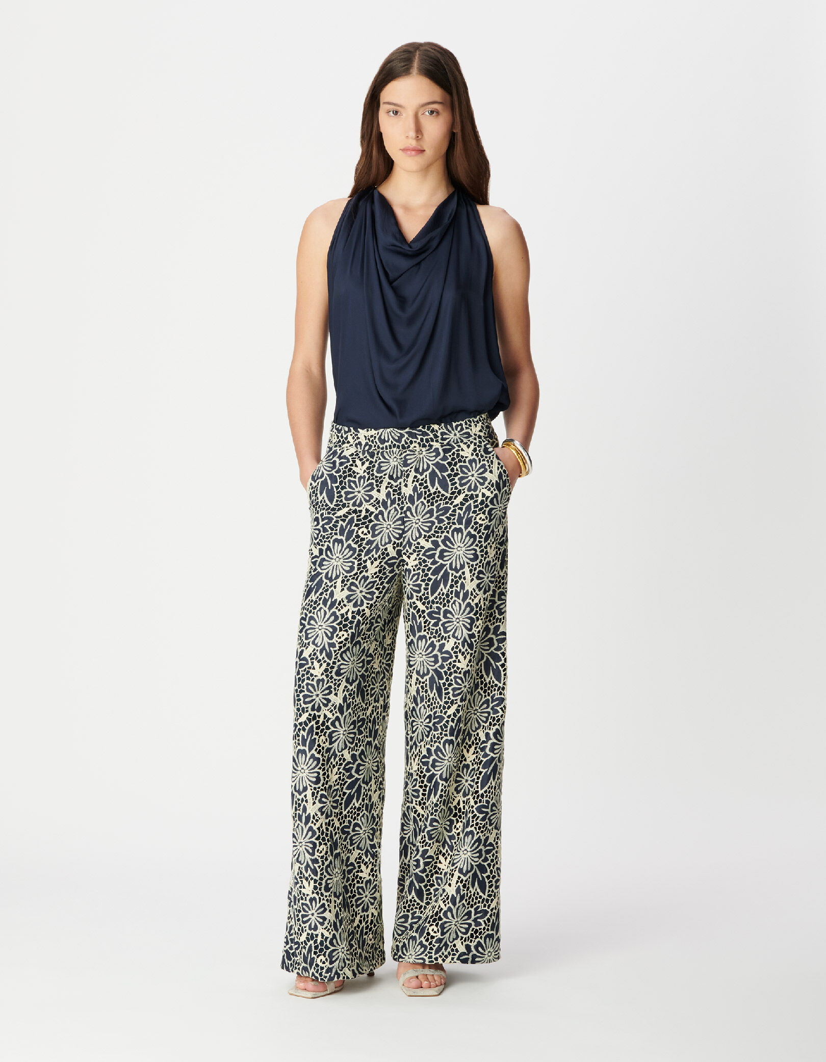 Top sans manches marine satiné Femme