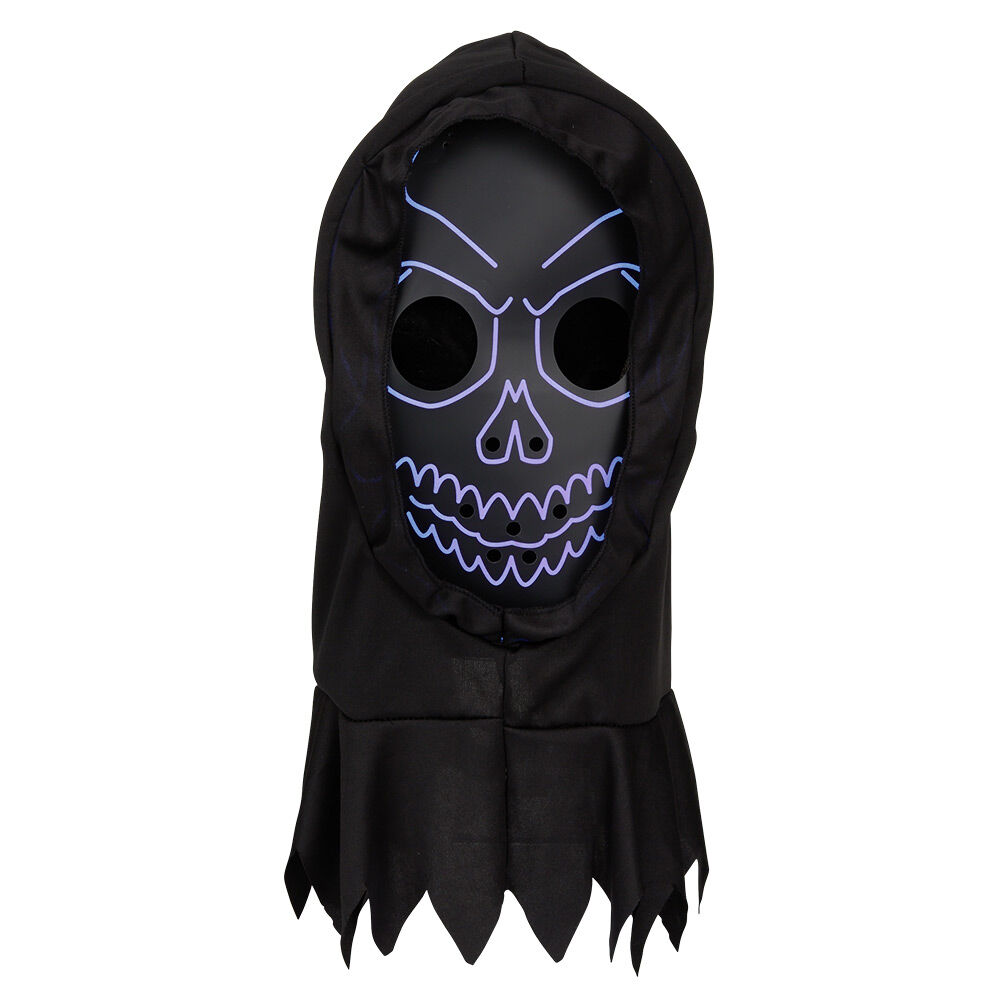 Masque adulte Halloween tête de mort LED avec cagoule noir