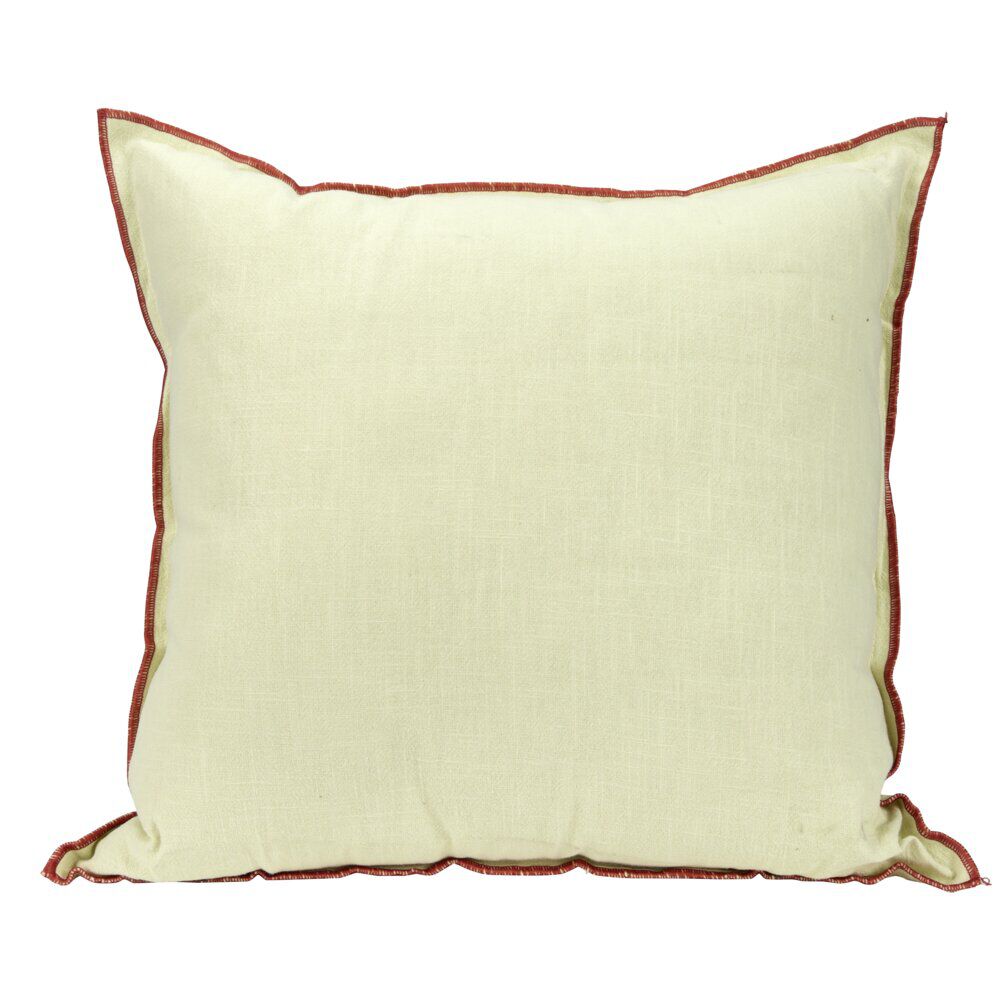 Coussin carré en lin et coton vert bord orange 45x45cm