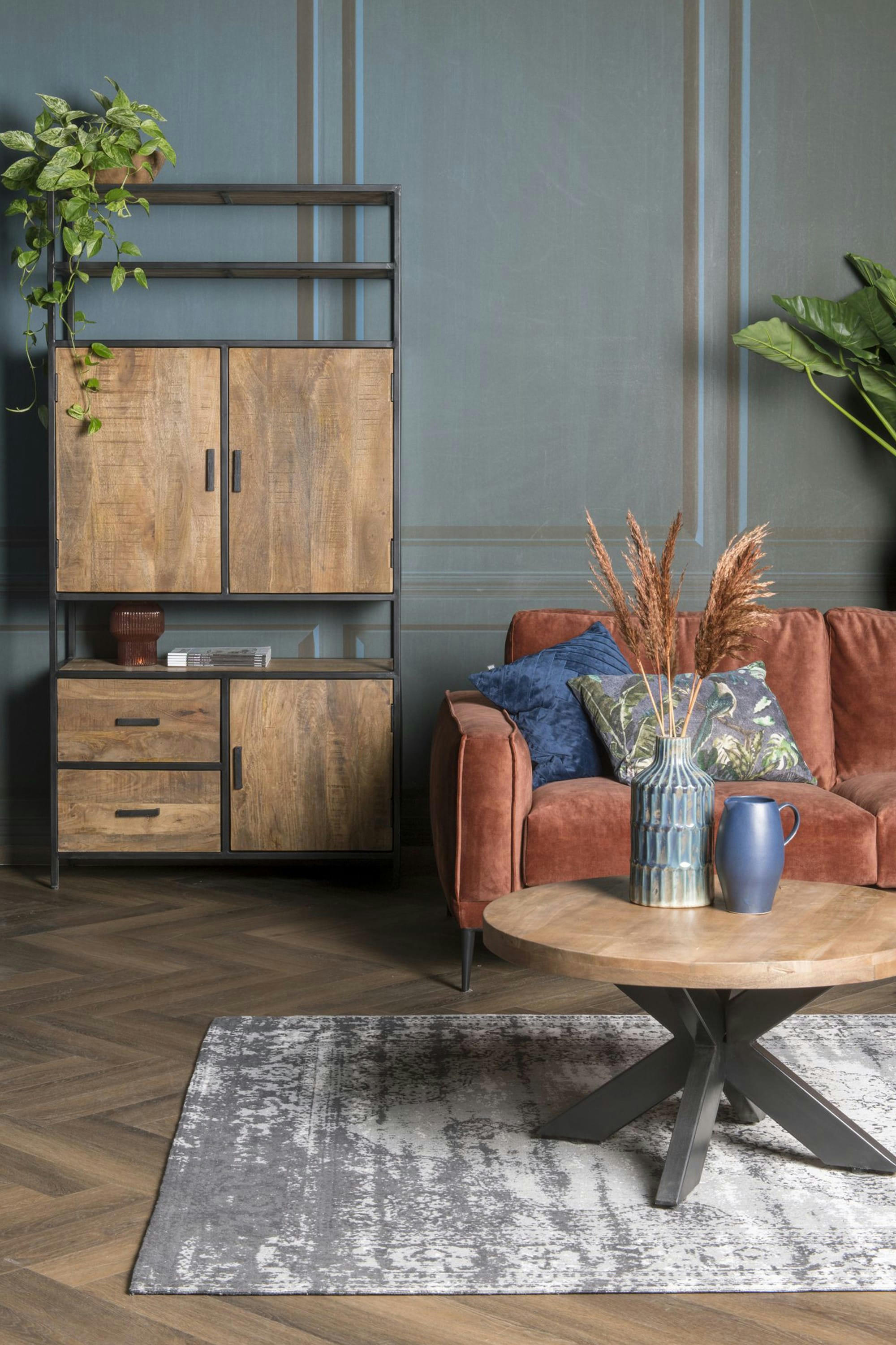 ANGLET - ANGLET-Buffet haut 3 portes 2 tiroirs, Manguier massif et métal