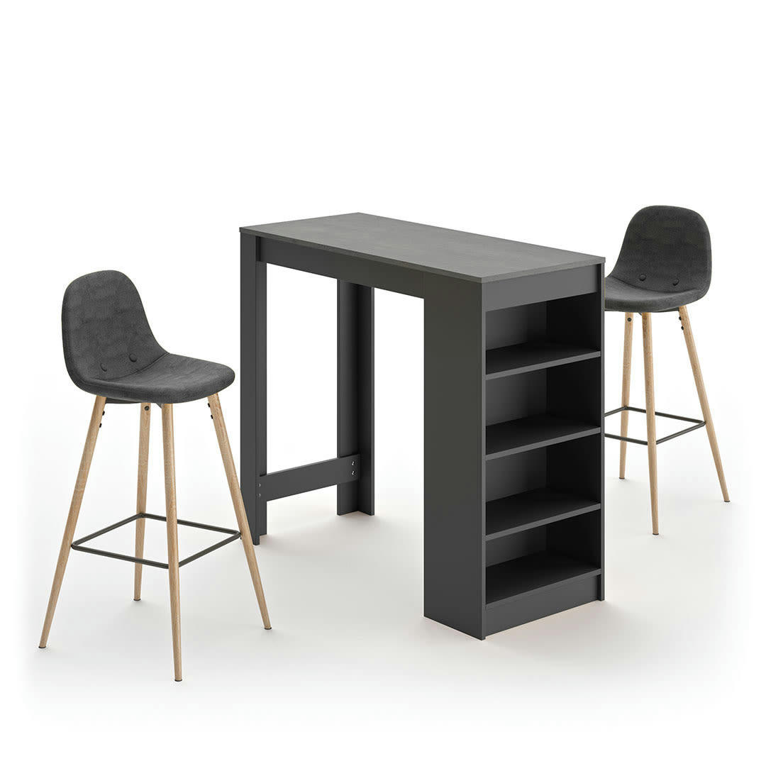 COCOON - Table bar effet bois noir et béton - gris anthracite