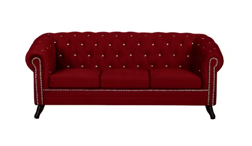 Ropez Sofa 3 Pikowana Glasgow kryształki welur czerwony