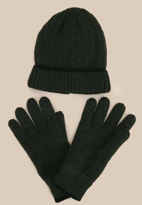 Mens Khaki Thermal Hat & Glove Set