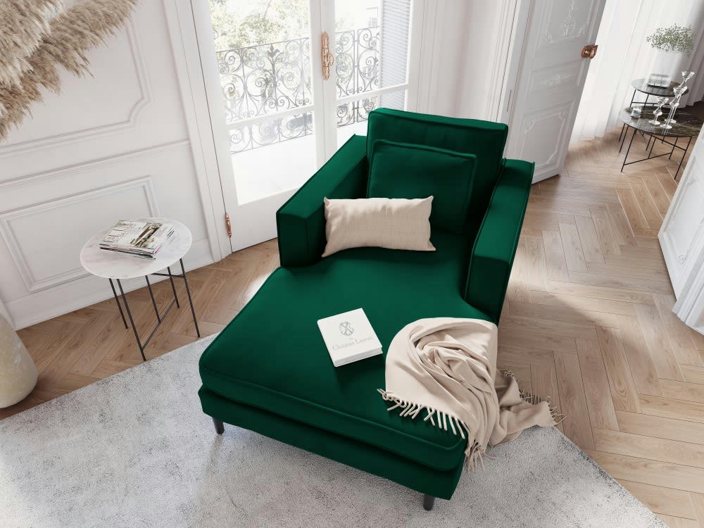 ALEXIS - Méridienne 1 place en velours vert bouteille