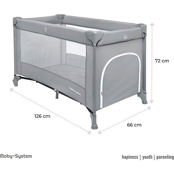 Lit Parapluie de Voyage Pour Enfants Avec Matelas et Sac de Transport 126 x 66 x 72, Pliable, Roues, Gris