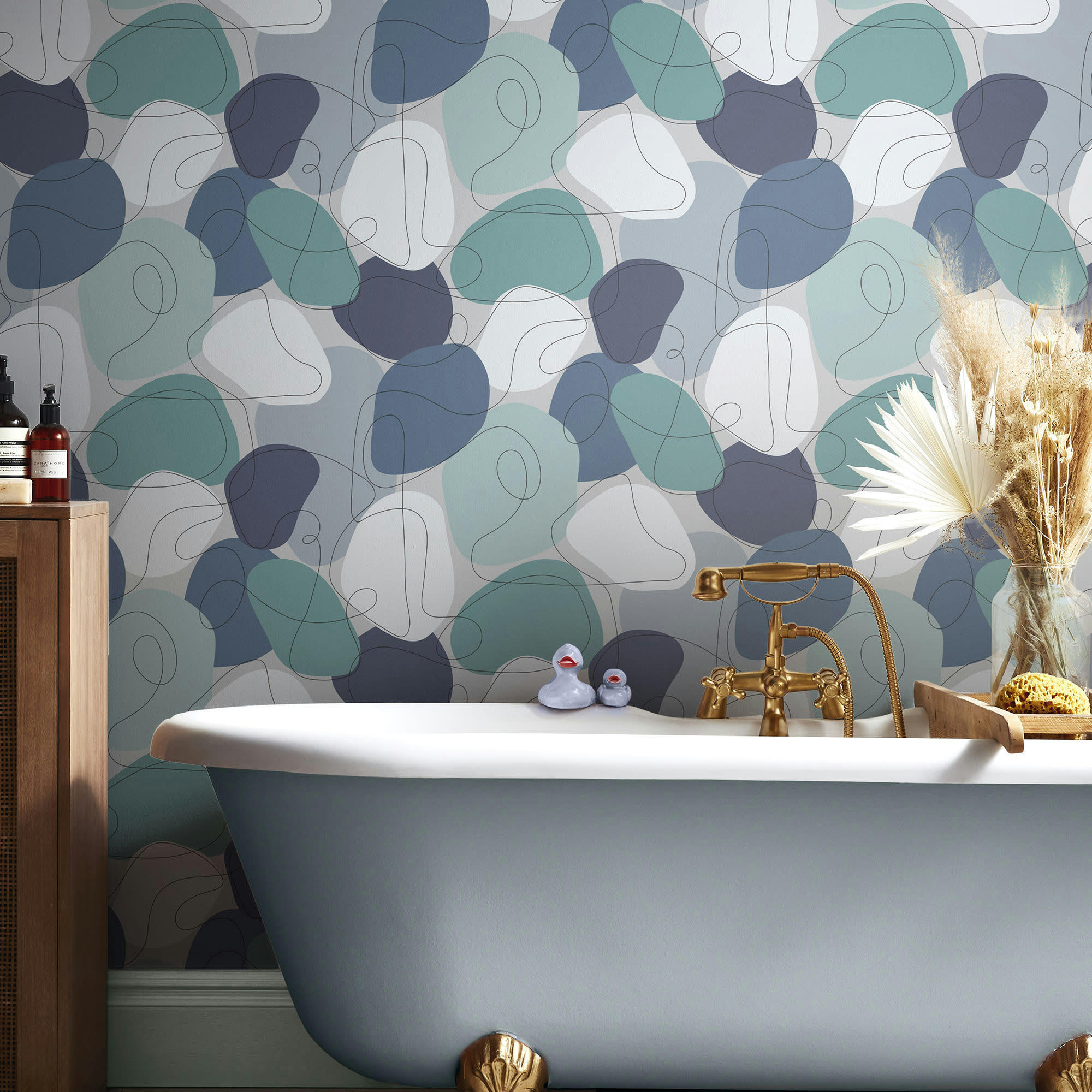 - papier peint mood the blues bleu gris vert 1005x52cm