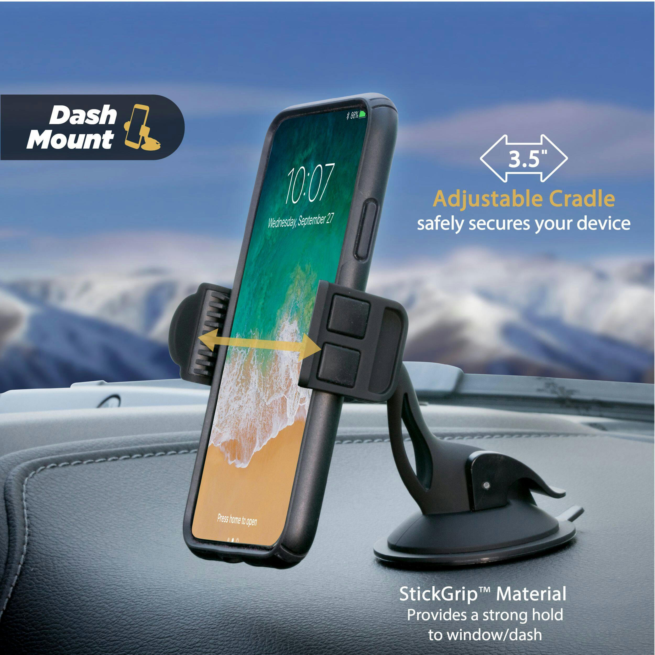 Scosche 3-in-1 Universal Car Mount, Suction Cup Mount for Mobile Devices