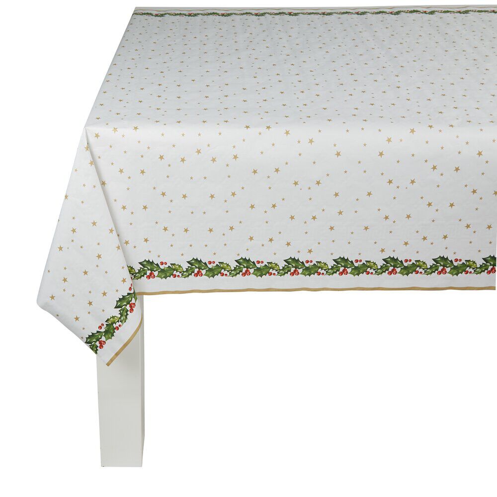 Nappe damassée blanche bordure houx