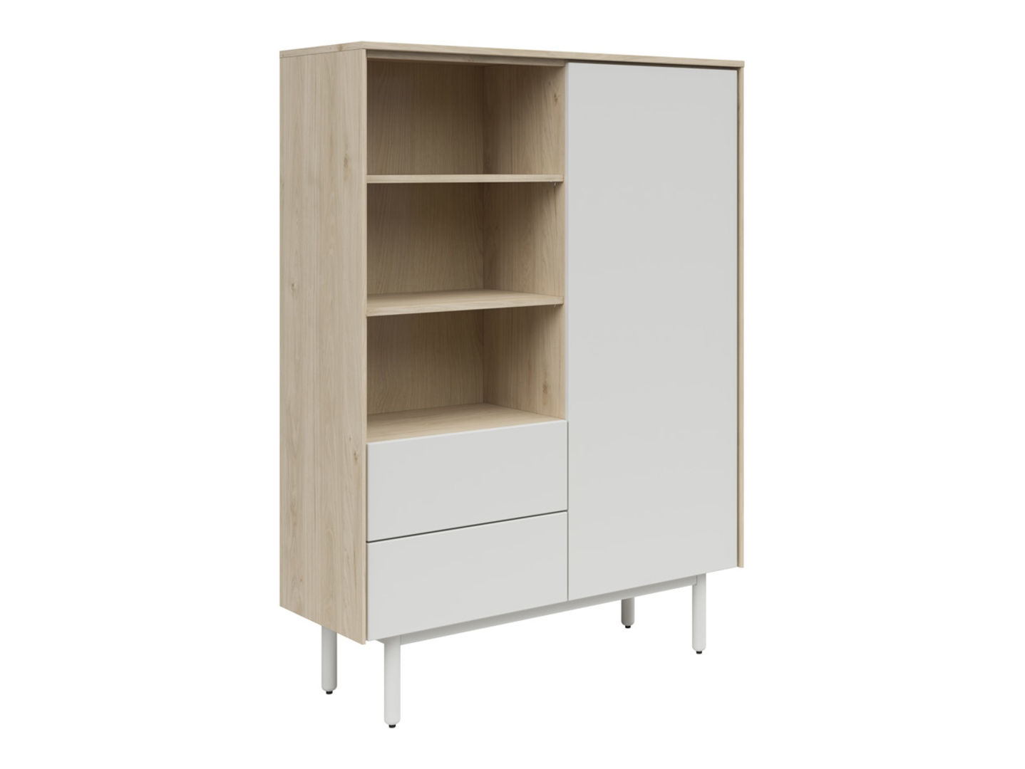 Regał Ema 105 cm z drzwiami 2 szufladami i półkami orzech jackson hickory/jasny szary