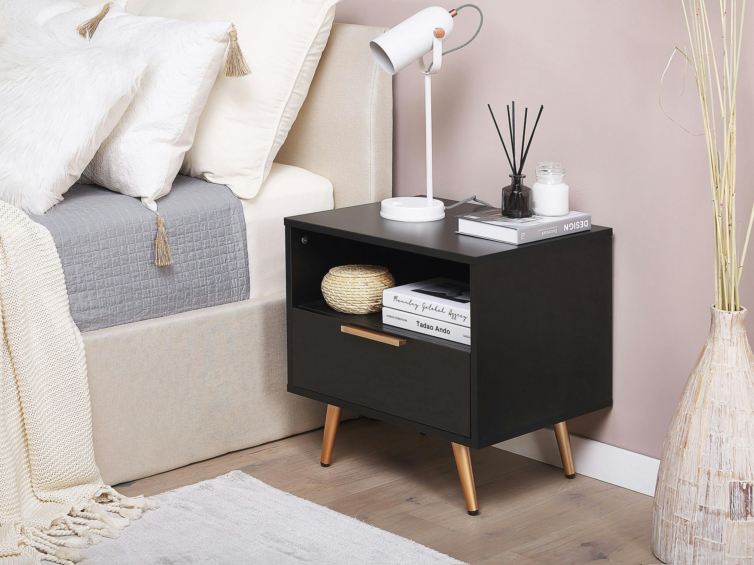 INDIO - Table de chevet noire et dorée 50 x 40 cm