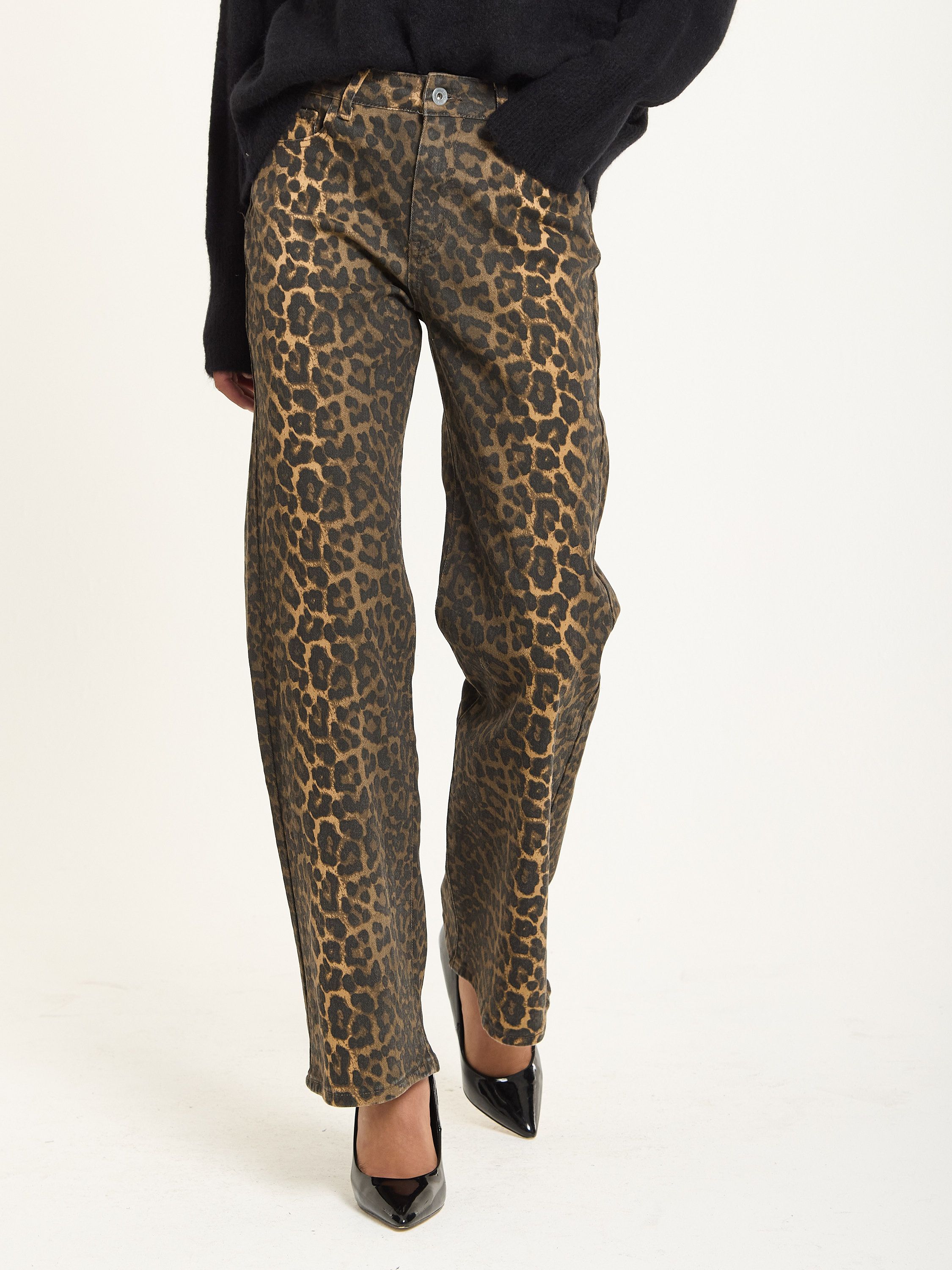 House of Holland Leopard Print Straight Leg Jeans
