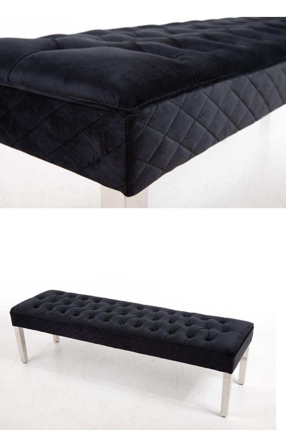 Modernique Precious Velvet Stitched Dining Bench 155 cm, Solid Chrome Leg