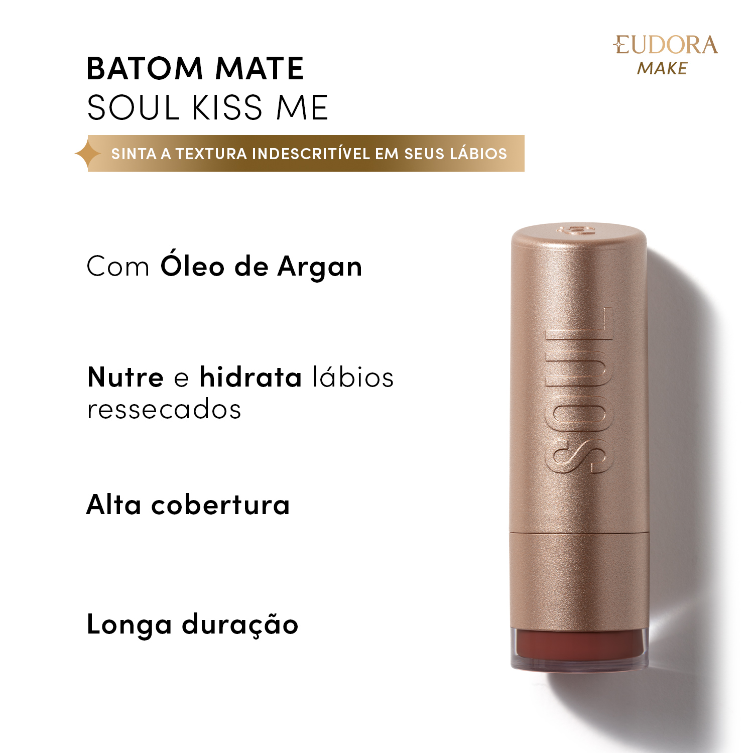 Batom Mate Rosa Nude Estilo SOUL Kiss Me 3,7g