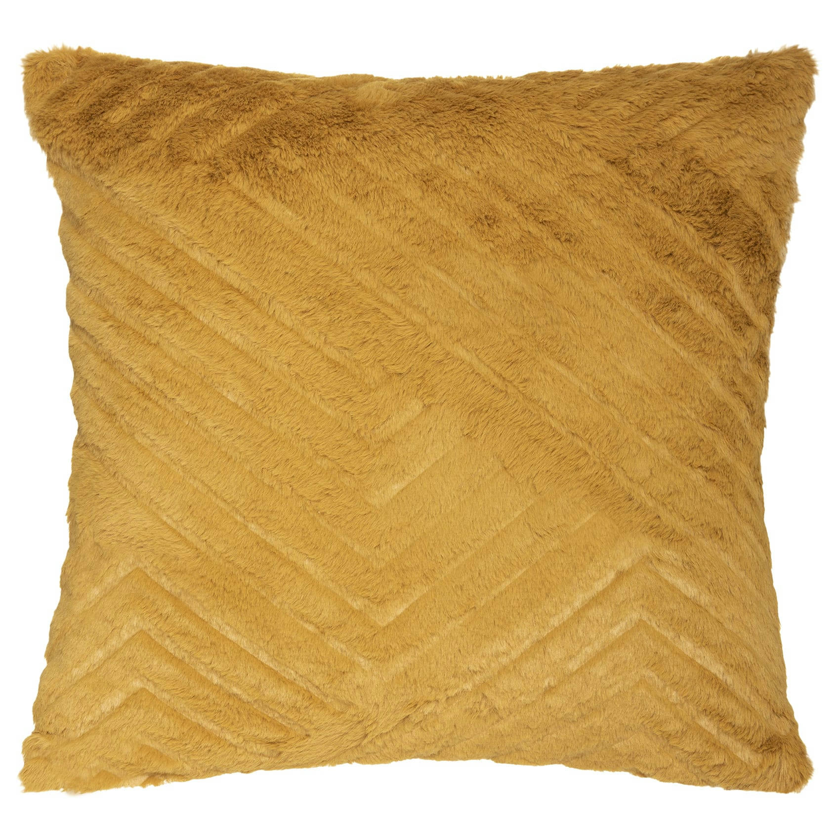 - Coussin déhoussable  - effet fourrure polyester jaune ocre 45x45 cm