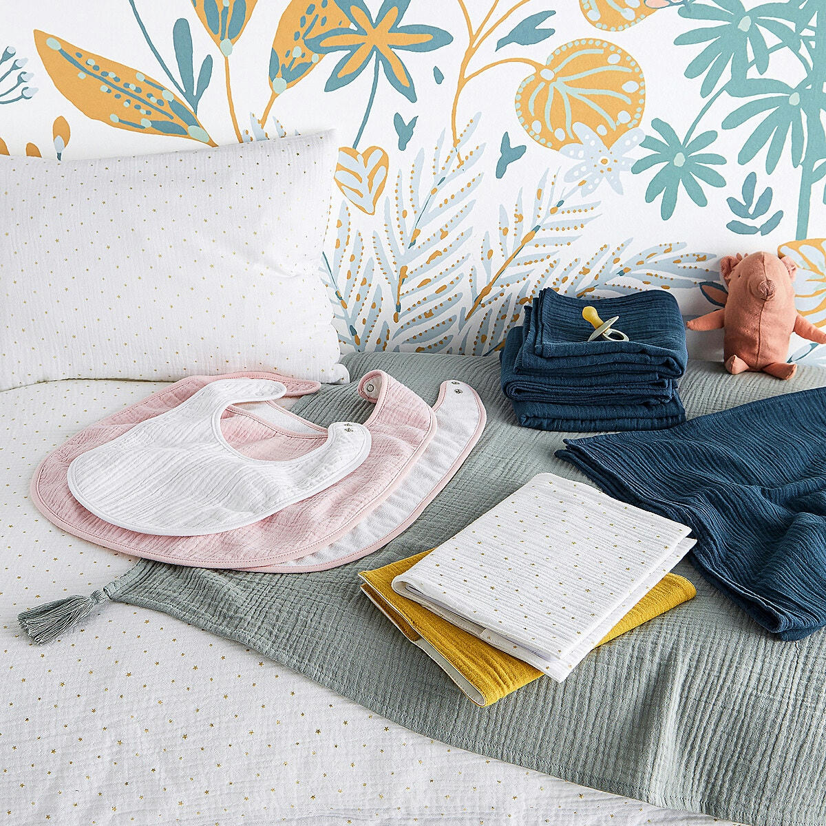 Lot de 4 langes bébé en gaze de coton, Kumla