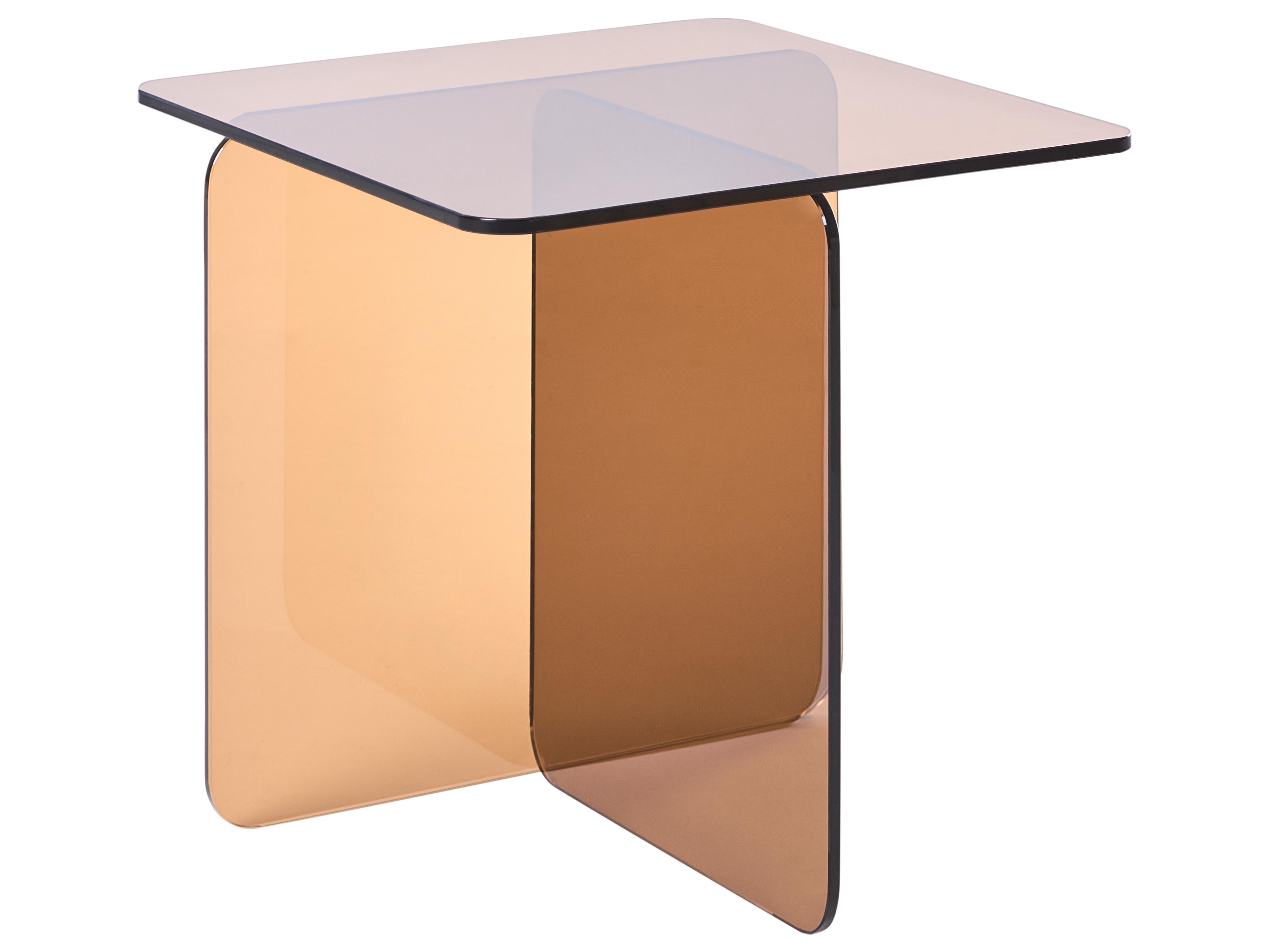 Side Table AMISK Tempered Glass Brown