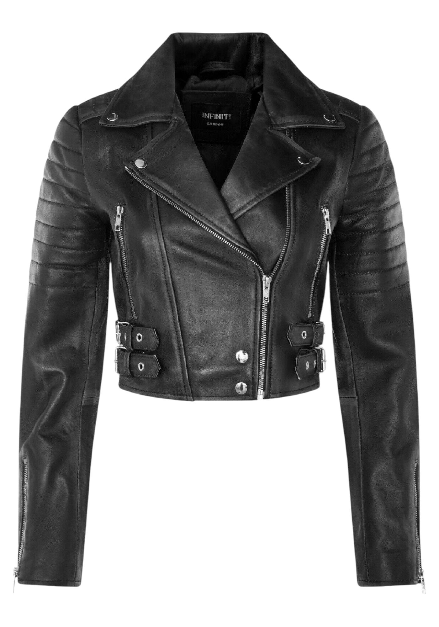 Infinity Leather Cropped Brando Leather Biker Jacket-Durban