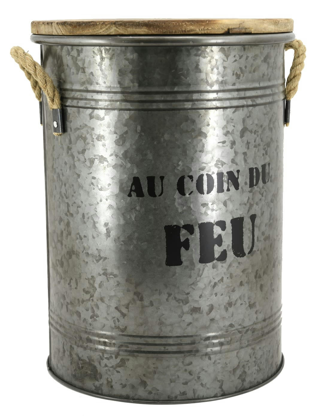 - Tabouret et seau à pellets métal galvanisé au coin du feu