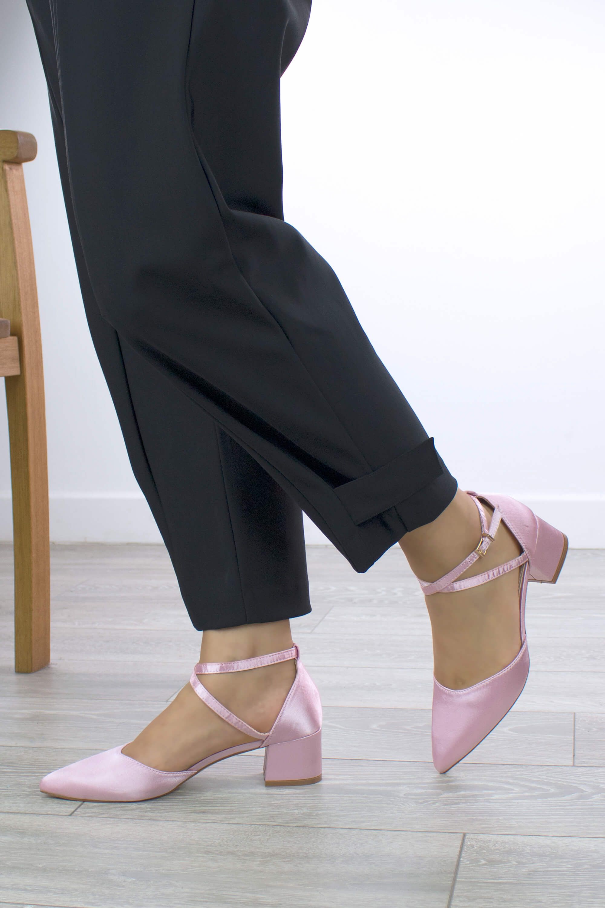 AJVANI Mid Heel Satin Pointed Toe Evening Party Strappy Heels