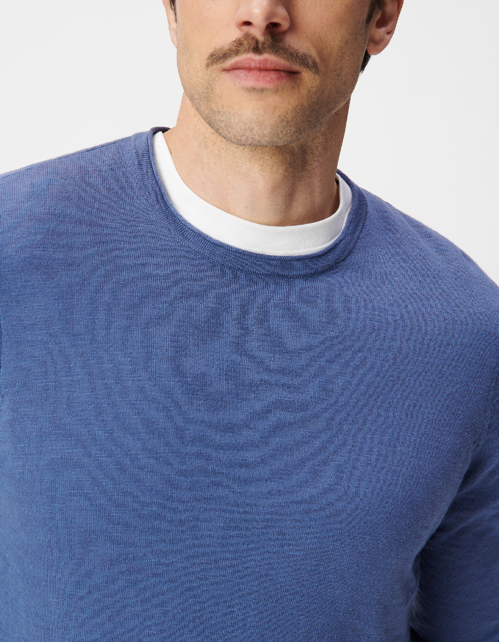 Pull bleu coton bio tricot fin flammé Homme