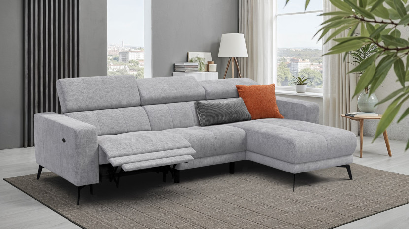 Sofa narożna 4 osobowa prawa MORELLO, jasnoszara, 1 x Relax Zero Gravity